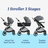 Graco Modes Element Canter travel system with stroller and infant car seat, featuring a sleek design and comfortable fabric.