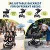 Lightweight double stroller for twins by My Store with reclining seats, adjustable canopies, 5-point harness, and high landscape design.