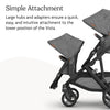 UPPAbaby RumbleSeat V3 second lower seat for Vista V2/V3 in Declan Oat Mélange with silver frame and chestnut leather, all-weather design.