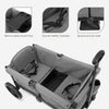 Evolur Trailblazer double wagon stroller in black with all-terrain wheels, 5-point harness, removable canopy, and spacious storage.