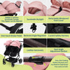 Pink double stroller for newborn and toddler with adjustable recline, canopy, parent cup holders, lightweight fold, suitable for twins.