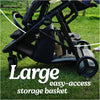 Graco Ready2Grow 2.0 double stroller with bench seat and standing platform, Rafa model, featuring child seating options and sturdy frame.