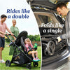 Graco Ready2Grow 2.0 double stroller with bench seat and standing platform, designed for versatile child transportation.